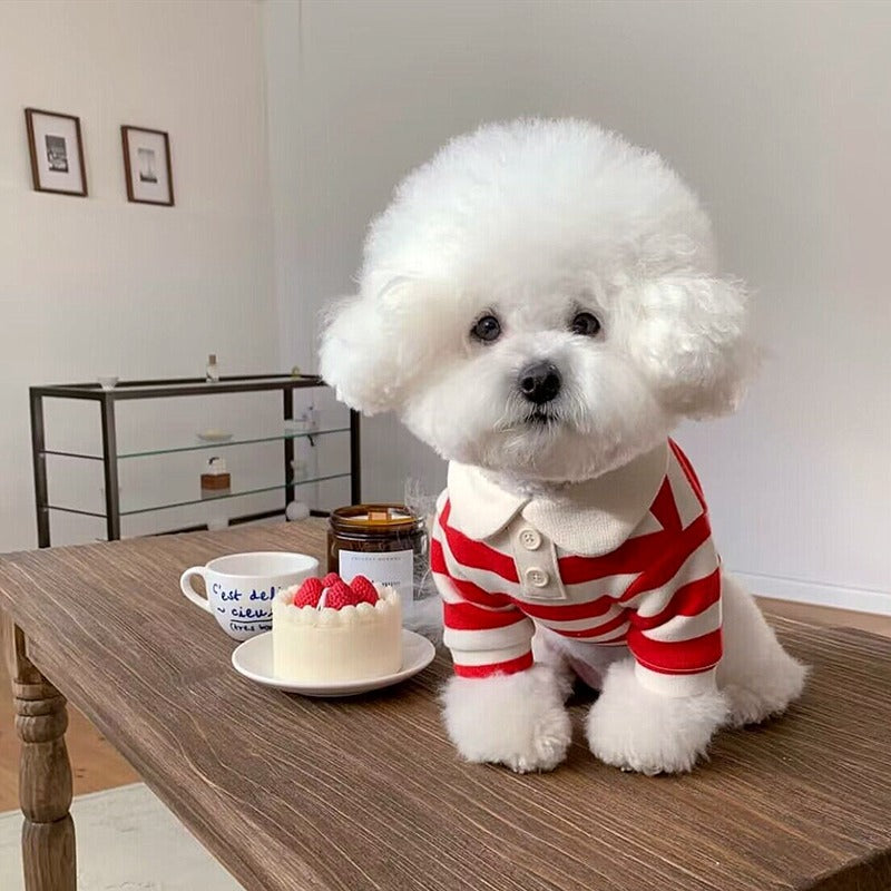 Dog Striped Polo Shirt Casual Wear