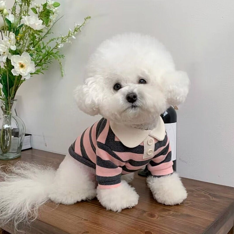 Dog Striped Polo Shirt Casual Wear