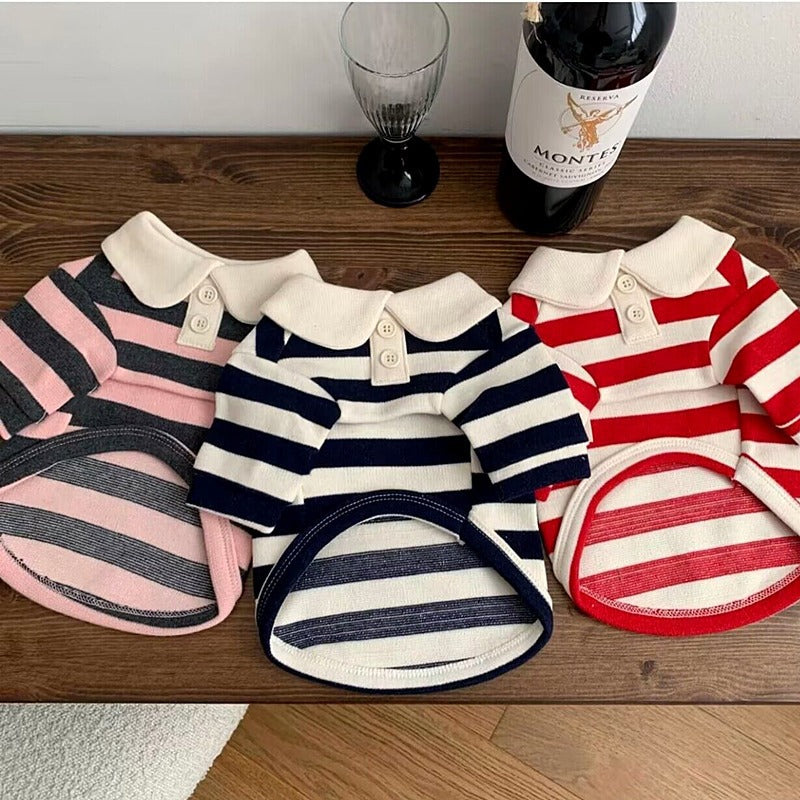 Dog Striped Polo Shirt Casual Wear