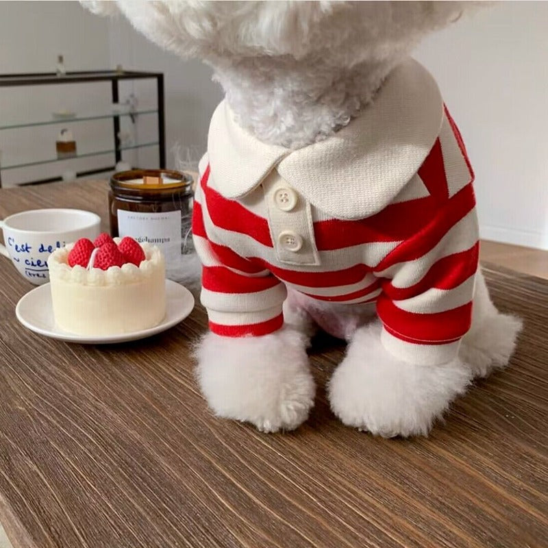 Dog Striped Polo Shirt Casual Wear