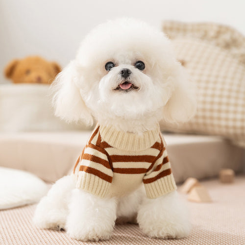 Camisola castanha de gola alta com ursinhos bordados para cão