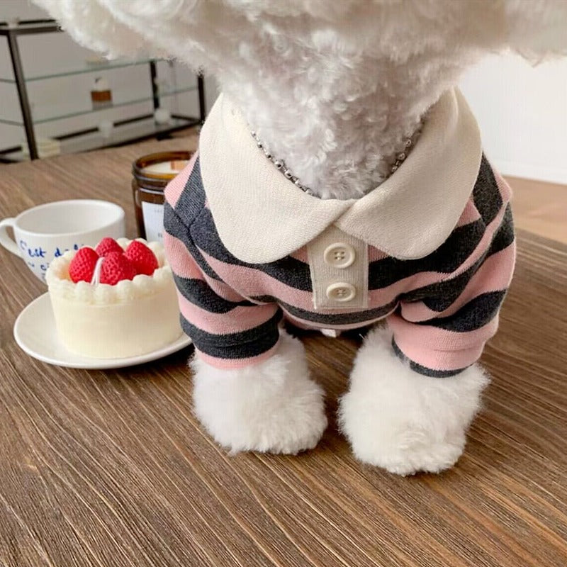 Dog Striped Polo Shirt Casual Wear