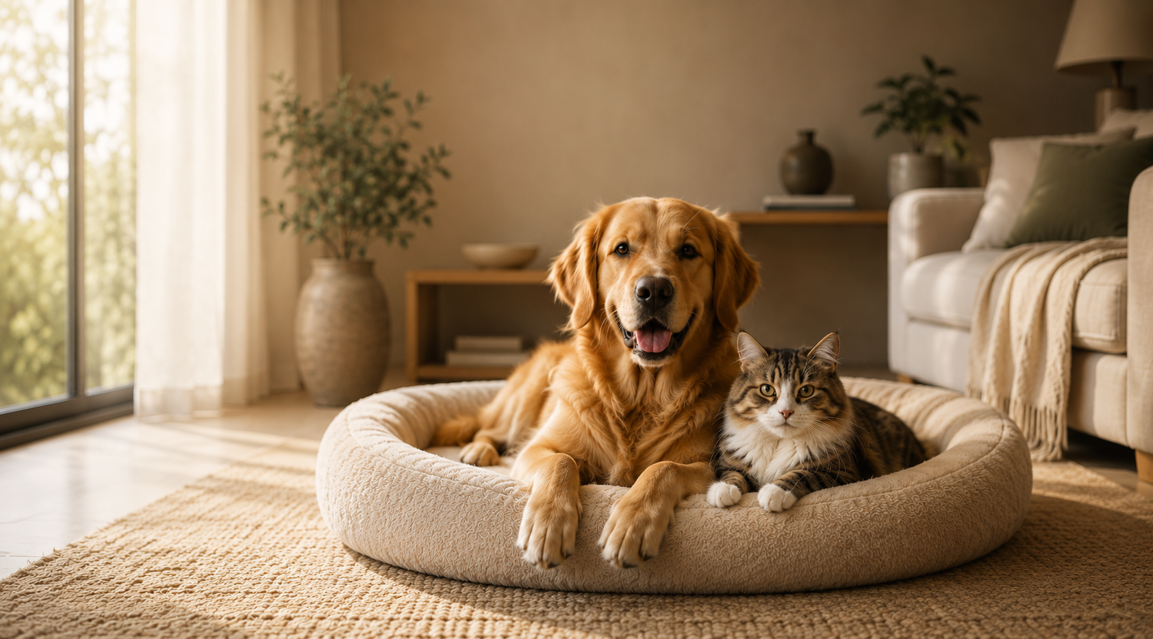 Cão feliz com produtos PawNova em destaque no banner principal da loja