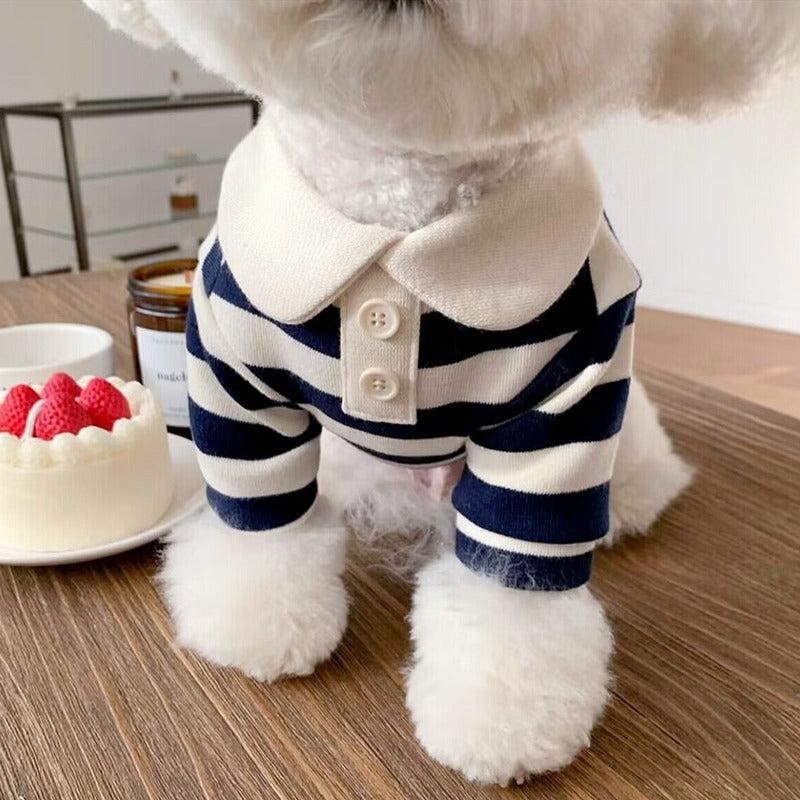 Dog Striped Polo Shirt Casual Wear