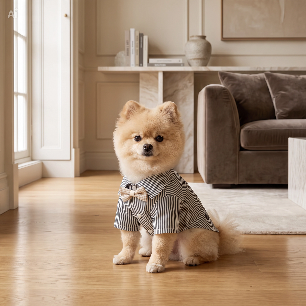 Camisa às riscas azuis e brancas para cão, com colarinho