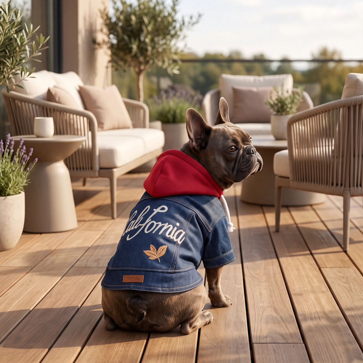 Casaco de ganga California Denim com bordado urbano para cão