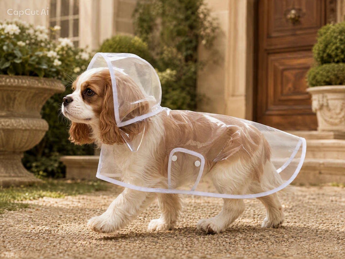 Capa de chuva transparente com capuz para cão