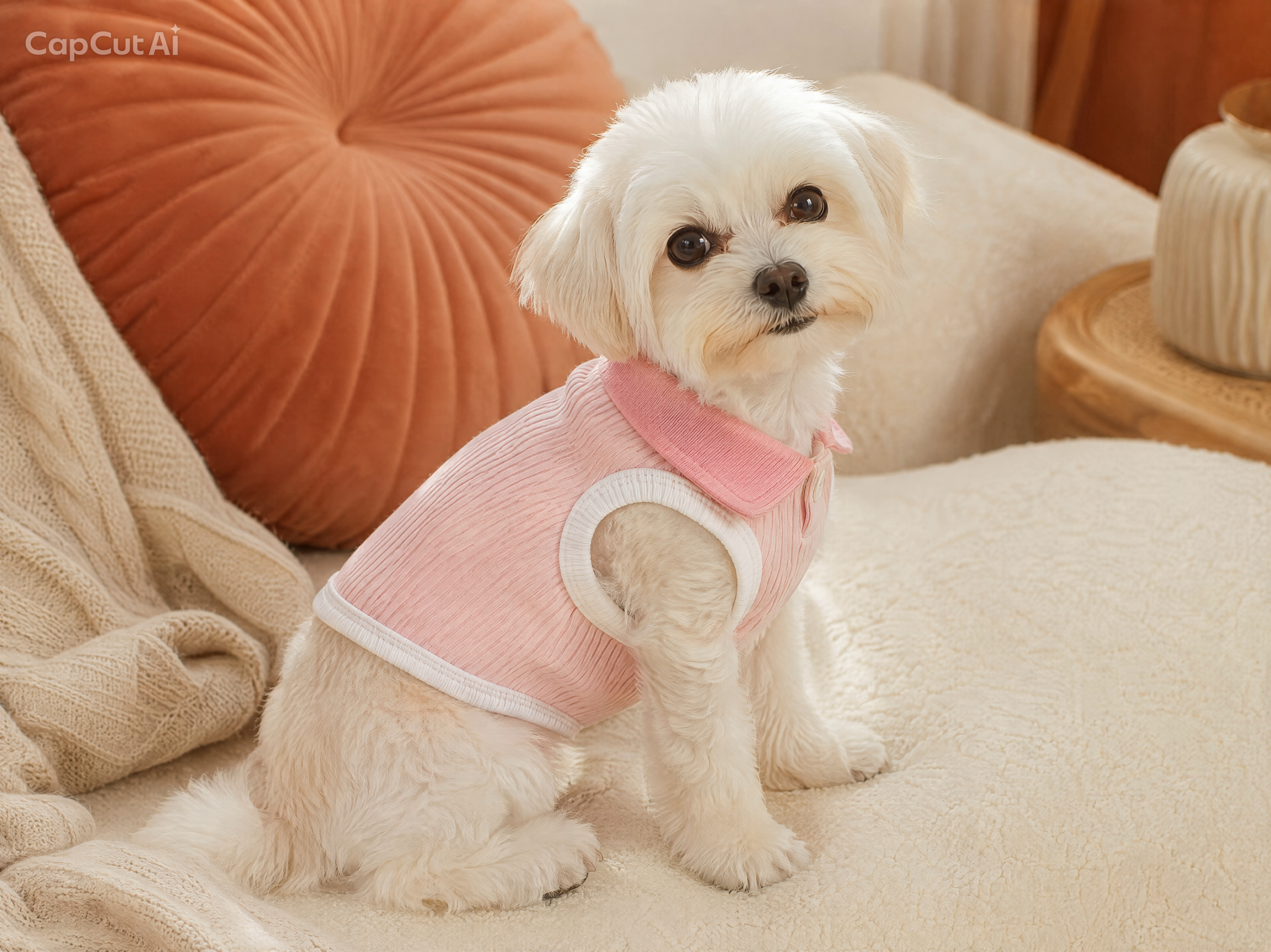Colete rosa em malha canelada com botões para cão pequeno