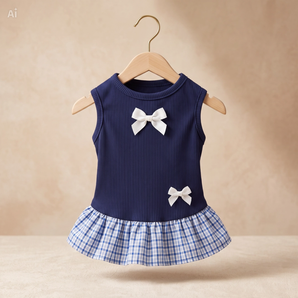 Vestido para Gatos e Cães com Laços e Saia Axadrezada